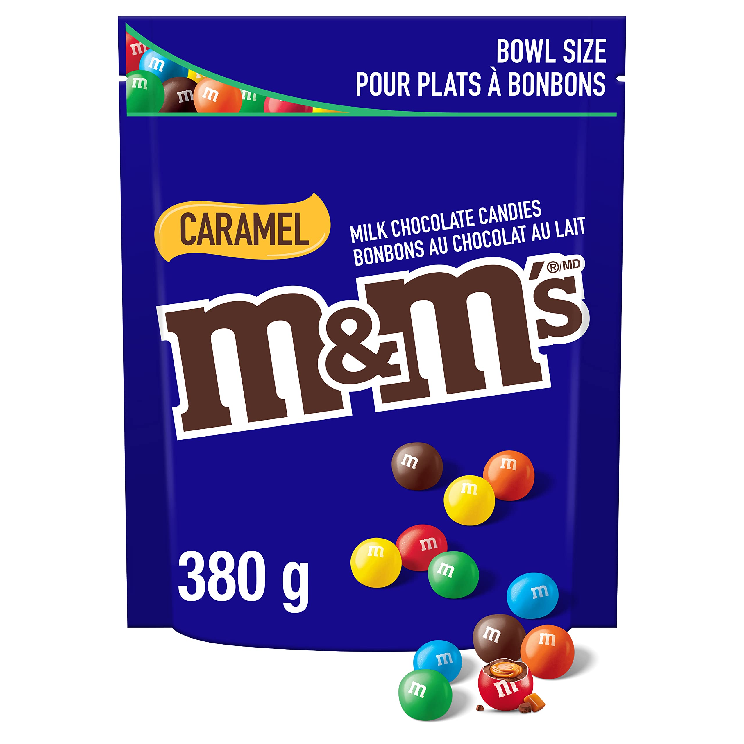 M&M'S, Caramel Milk Chocolate Candies, Bowl Size Bag, 380 g (Pack